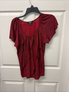 Elementz Burgundy Red Layered Ruffle Scoop Neck Top